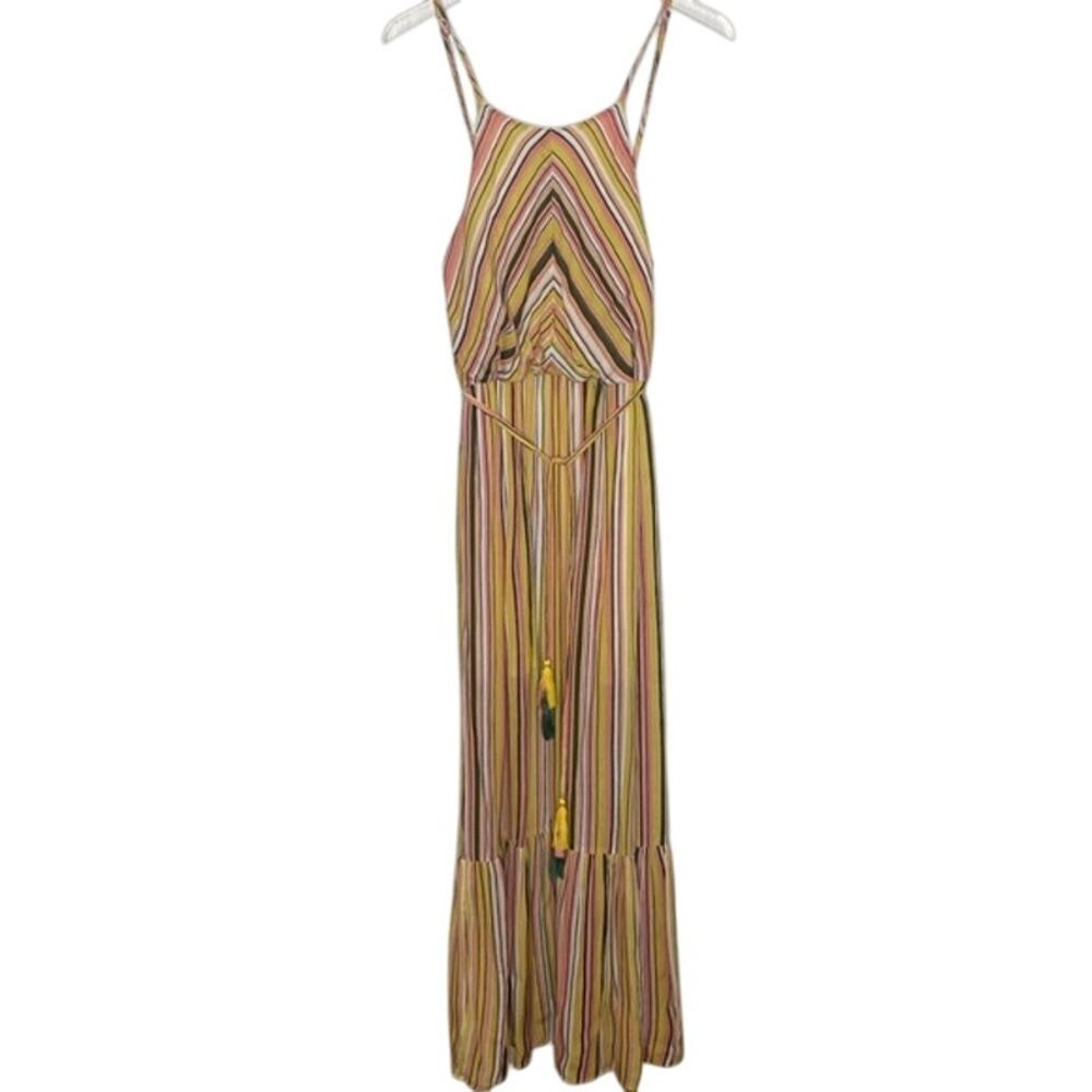 BAILY BLUE Pink Yellow Green White Stripe Sleeveless Maxi Dress Size Large NWT